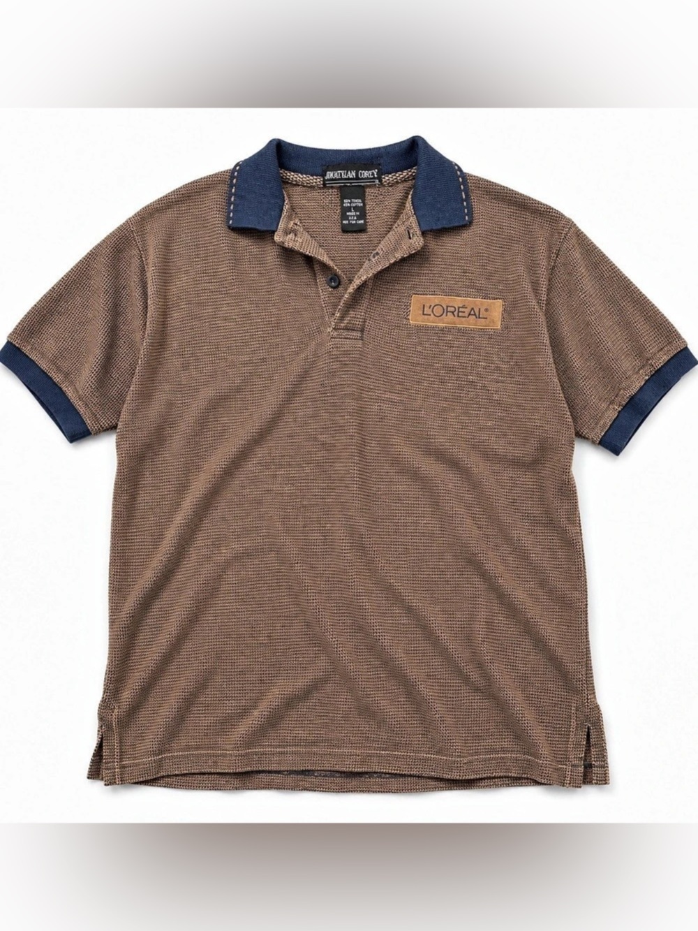 Vintage made in USA Manhattan Corp L'Oréal polo shirt Brown Blue Polo Size Large